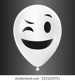 Halloween white balloon illustration with scary and funny face isolated on dark background