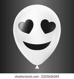 Halloween white balloon illustration with scary and funny face isolated on dark background