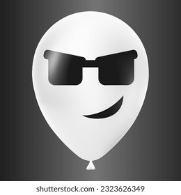 Halloween white balloon illustration with scary and funny face isolated on dark background
