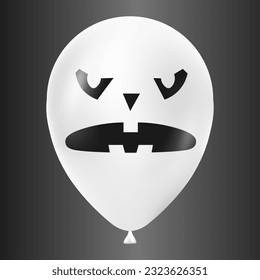 Halloween white balloon illustration with scary and funny face isolated on dark background