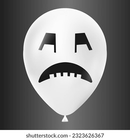 Halloween white balloon illustration with scary and funny face isolated on dark background