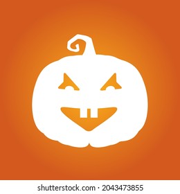 Halloween white happy scary pumpkin in flat style on orange background