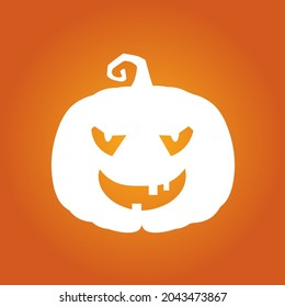 Halloween white happy scary pumpkin in flat style on orange background