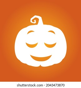 Halloween white happy scary pumpkin in flat style on orange background