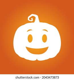 Halloween white happy scary pumpkin in flat style on orange background