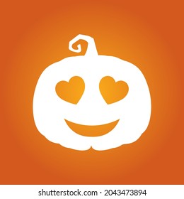 Halloween white happy scary pumpkin in flat style on orange background