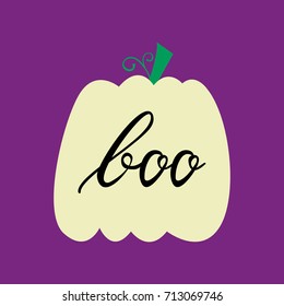 Halloween white pumpkin with inscription brush boo. Halloween Poster with white Pumpkin