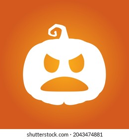 Halloween white scary angry pumpkin in flat style on orange background