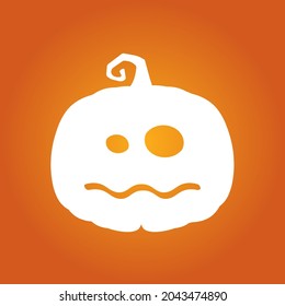 Halloween white scary angry pumpkin in flat style on orange background