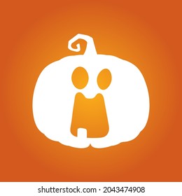 Halloween white scary angry pumpkin in flat style on orange background