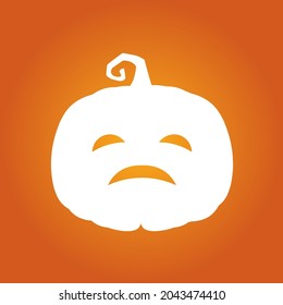 Halloween white scary sad pumpkin in flat style on orange background