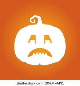 Halloween white scary sad pumpkin in flat style on orange background