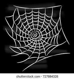 Halloween white spider web isolated on black background. Vector design elements.