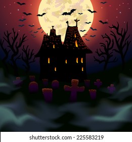 Halloween wicked house background - vector illustration.