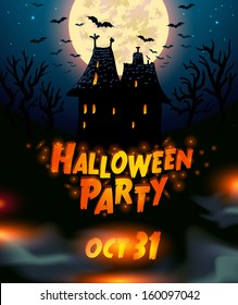 Halloween wicked house party poster - vector illustration.