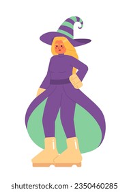 Halloween wicked witch semi flat color vector character. Woman halloween costume. Spooky fairytale. Editable full body person on white. Simple cartoon spot illustration for web graphic design