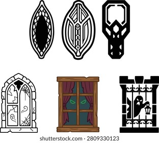 halloween window and stained glass designs with ghosts and spiders