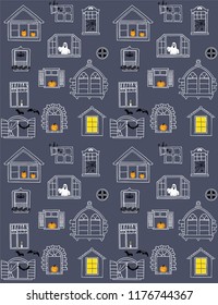 Halloween windows stories vector seamless pattern.
