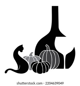 Halloweenwein, Katzenkürbis, Vektorgrafik, Vektorgrafik