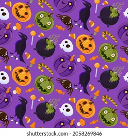 Halloween witch accessory seamless pattern vector