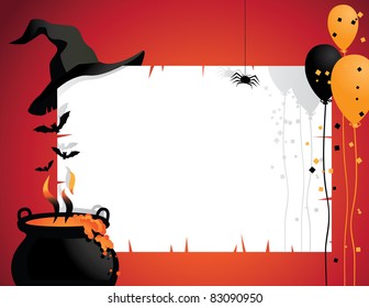 Halloween Witch Background A witch's hat, cauldron, and other scary items with space for your copy. EPS 8 vector, grouped for easy editing. No open shapes or paths.