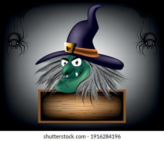 Halloween witch banner with hat