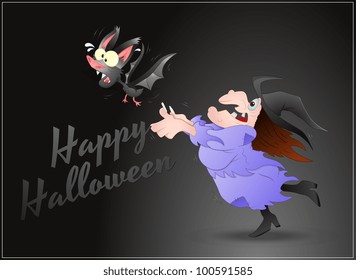 Halloween Witch and Bat