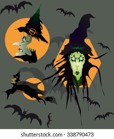 Halloween Witch and bats
	
