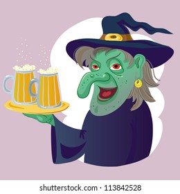 Halloween Witch And Beer.