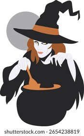Halloween, Halloween Witch Brewing Potion Cauldron Night
