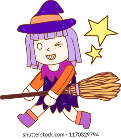 Halloween witch with a broom