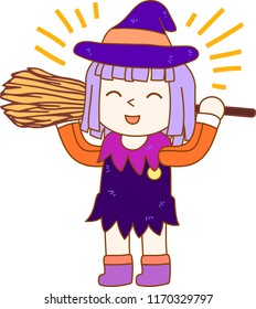 Halloween witch with a broom