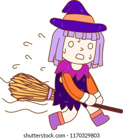 Halloween witch with a broom