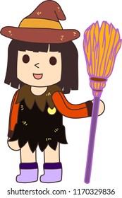 Halloween witch with a broom
