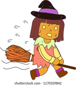 Halloween witch with a broom