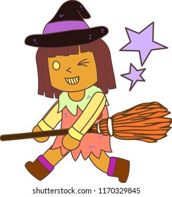 Halloween witch with a broom