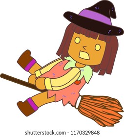 Halloween witch with a broom