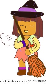 Halloween witch with a broom