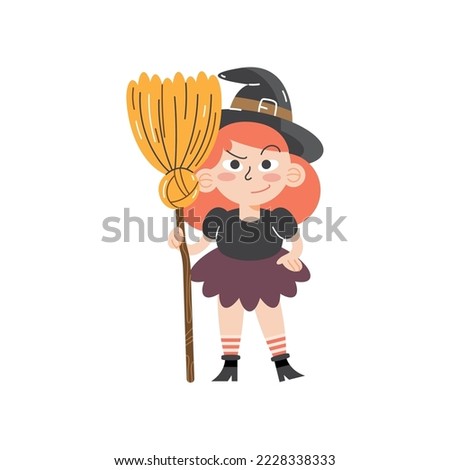 halloween witch with broom character