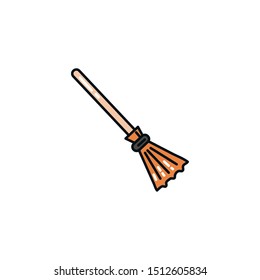 halloween witch broom flat icon vector illustration design