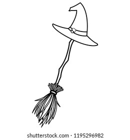 halloween witch broom with hat