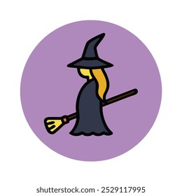 halloween witch with broom icon