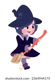 halloween witch with broom isolated icon