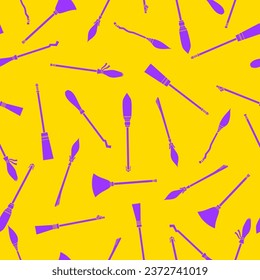 Halloween witch broom seamless pattern, colorful doodle background for holiday, banners and wallpaper. party