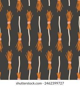 Halloween witch broom seamless vector pattern, colorful doodle background for holiday, kids textile