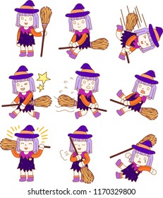 Halloween witch with a broom set