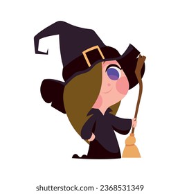 halloween witch with broomstick isolated icon