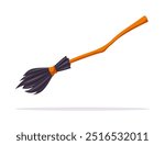 Halloween witch broomstick isolated on white background. Flat vector illustration