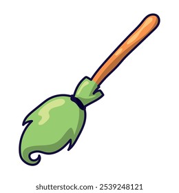 Halloween witch broomstick with orange handle, spooky holiday Vector illustration