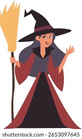 Halloween, Ilustração de Vassoura de Desenho Animado de Bruxa de Halloween